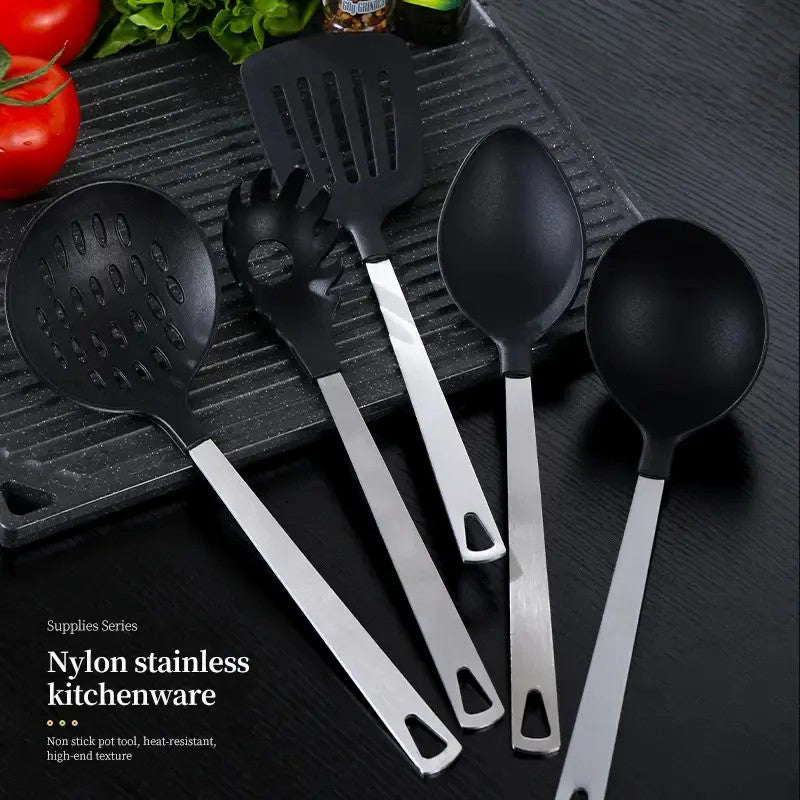 Cooking Utensil Set Premium 5 Piece Kitchen Utensil Set - Stainless Steel Handle And Nylon Faucet, Non-Stick, Heat Resistant, For Home, Kitchen Gift